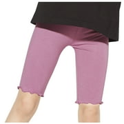 Jalioing Toddler Kids Shorts Ruffle Trim High Waist Biker Shorts 2-9 Years Girls Summer Plain Stretchy Dance Shorts